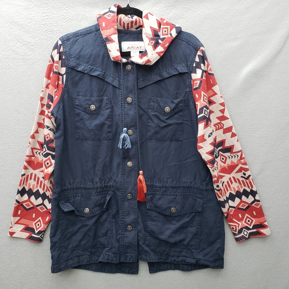 Ariat Harmony Utility Jacket Navy Blue Red Southwestern Sleeve Western Country L